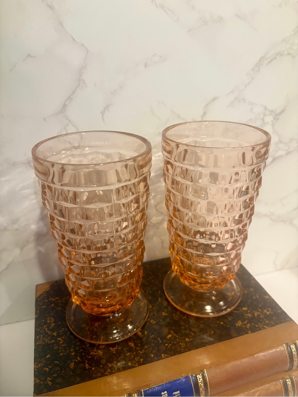 Pair of Vintage Pink Whitehall Glass Tumblers